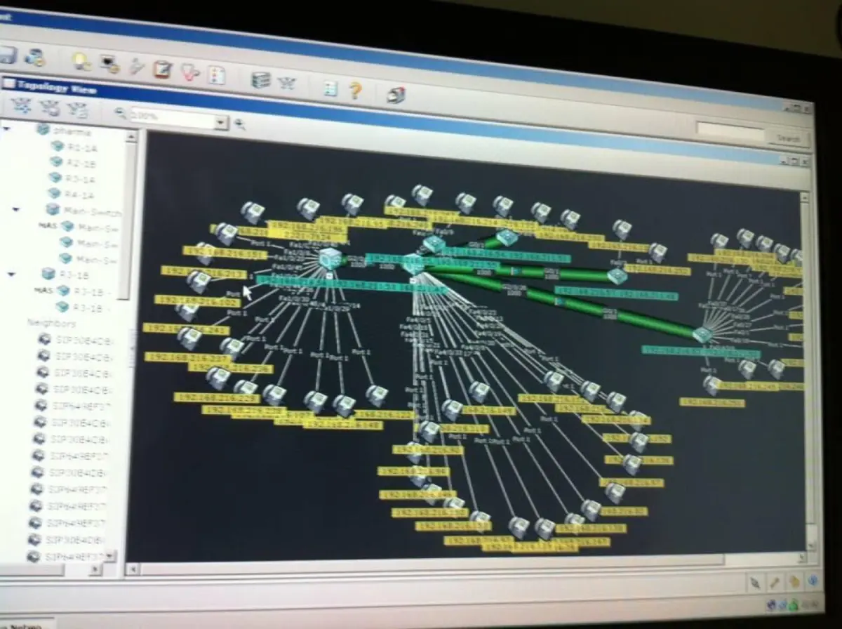หน้าจอแสดงผังเครือข่าย Network Radar สำหรับตรวจสอบสถานะอุปกรณ์ในสนามบิน